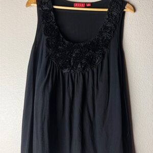 Elle Black Top with Textured Floral Accent